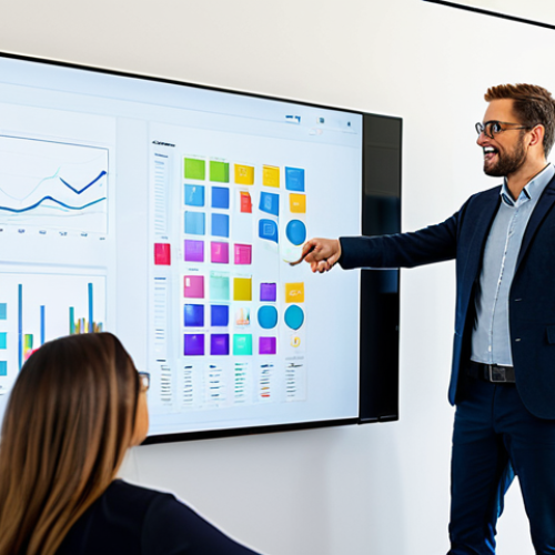 A diverse group of professionals, fully clothed in modest business casual attire, actively engaged in a collaborative brainstorming session around a large interactive screen in a bright, modern innovation hub. They are sharing ideas, pointing at data visualizations, and making notes, showcasing diverse perspectives merging into a comprehensive knowledge map. The setting is clean and well-lit, with comfortable ergonomic furniture. Perfect anatomy, correct proportions, natural pose, well-formed hands, proper finger count, natural body proportions, professional photography, high quality, sharp focus, safe for work, appropriate content, fully clothed, professional.